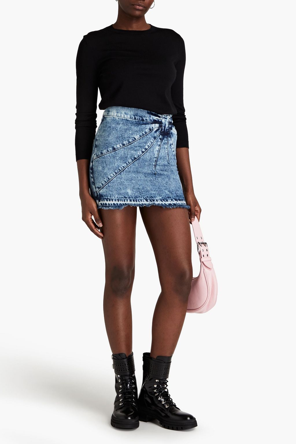 REDVALENTINO تنورة قصيرة من الجينز المعالج بالأسيد