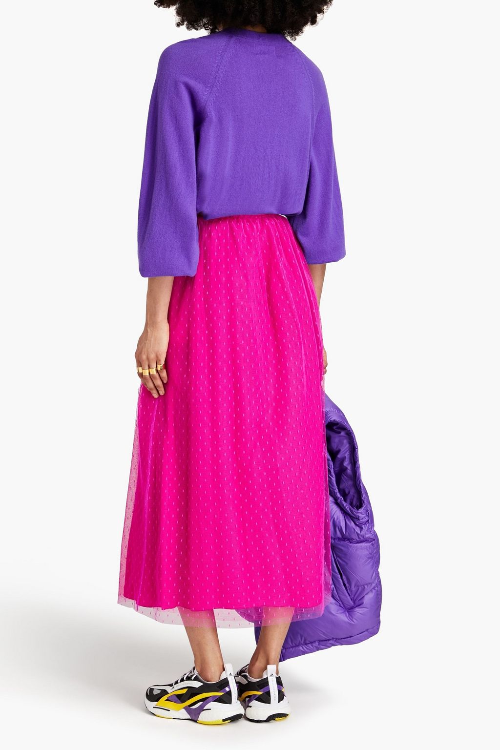 REDVALENTINO Gathered point d'esprit midi skirt