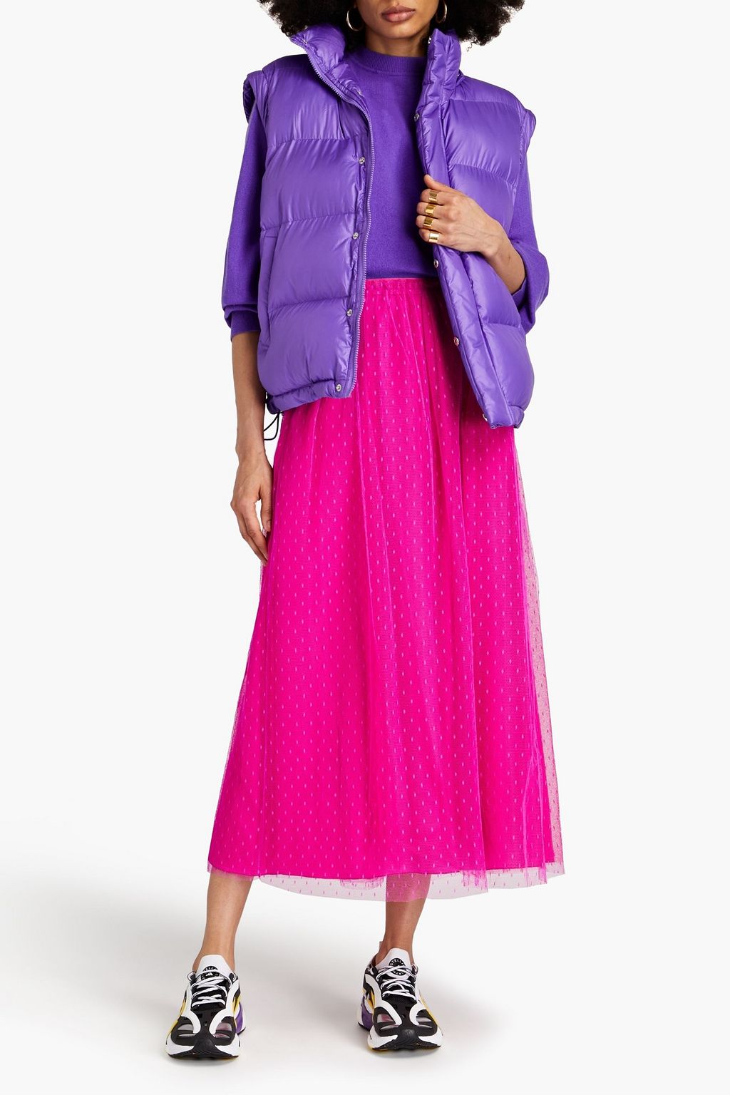REDVALENTINO Gathered point d'esprit midi skirt