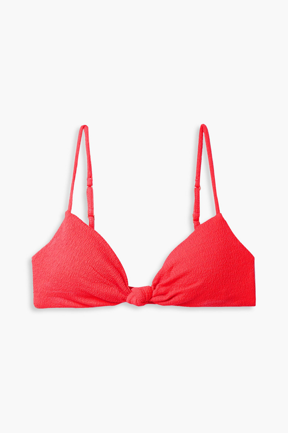 Vix Paula Hermanny Erin Knotted Stretch-seersucker Bikini Top In Papaya