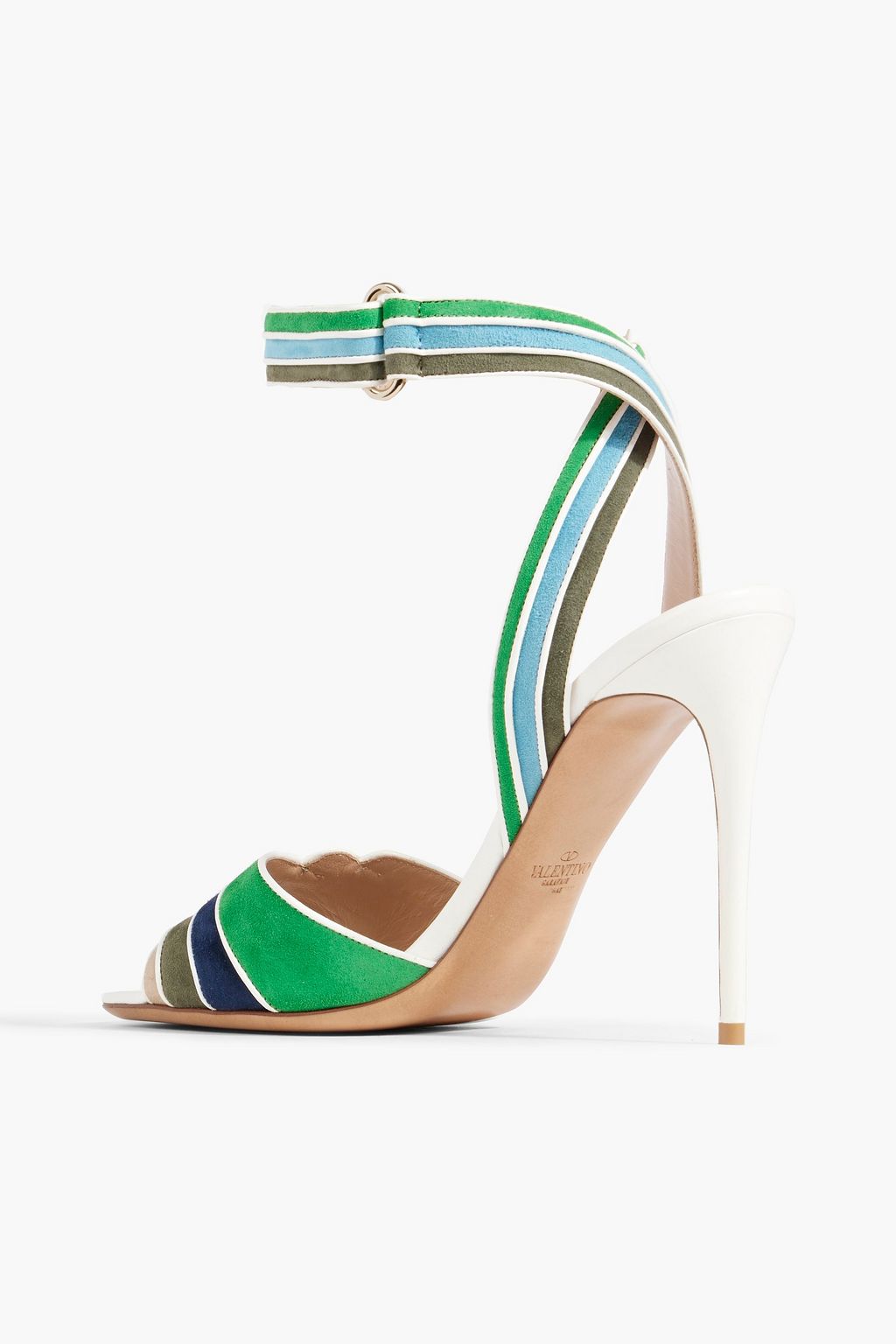 VALENTINO GARAVANI Striped leather and suede sandals