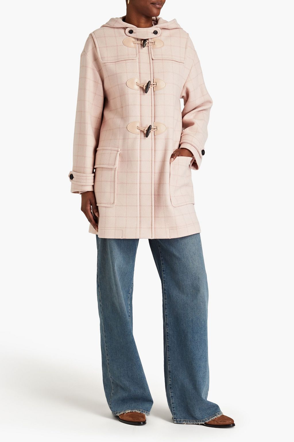 REDVALENTINO Checked wool-blend hooded coat