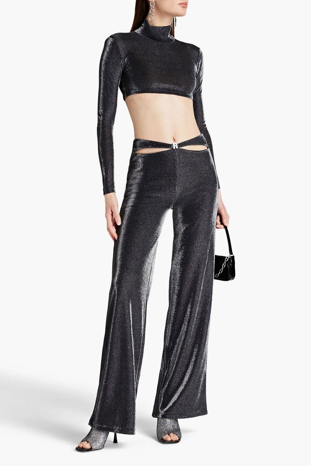 ROTATE BIRGER CHRISTENSEN Fiba cropped metallic stretch-jersey turtleneck top
