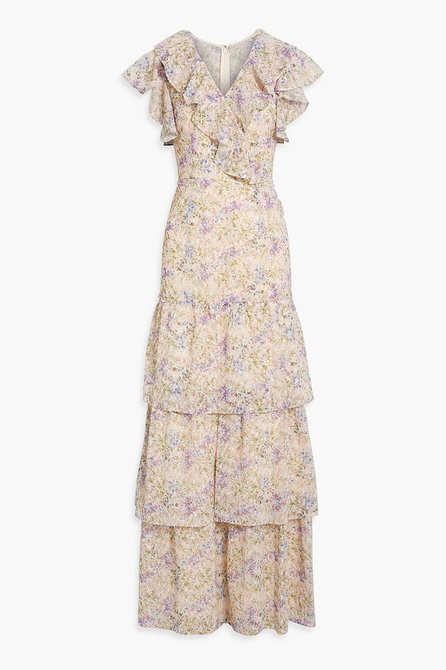 Tiered floral-print broderie anglaise maxi dress