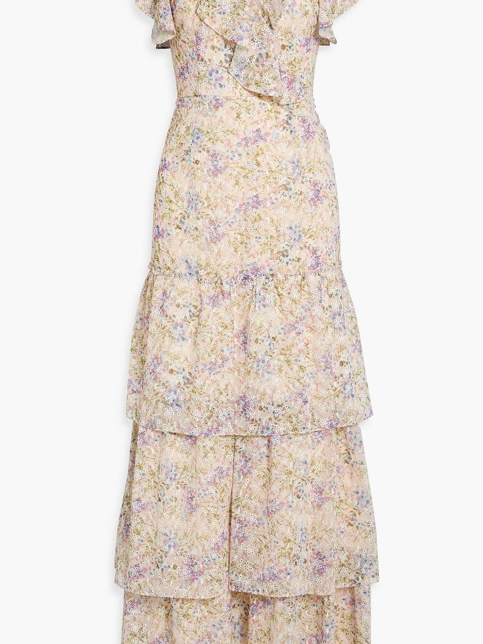 tiered floral-print broderie anglaise maxi dress
