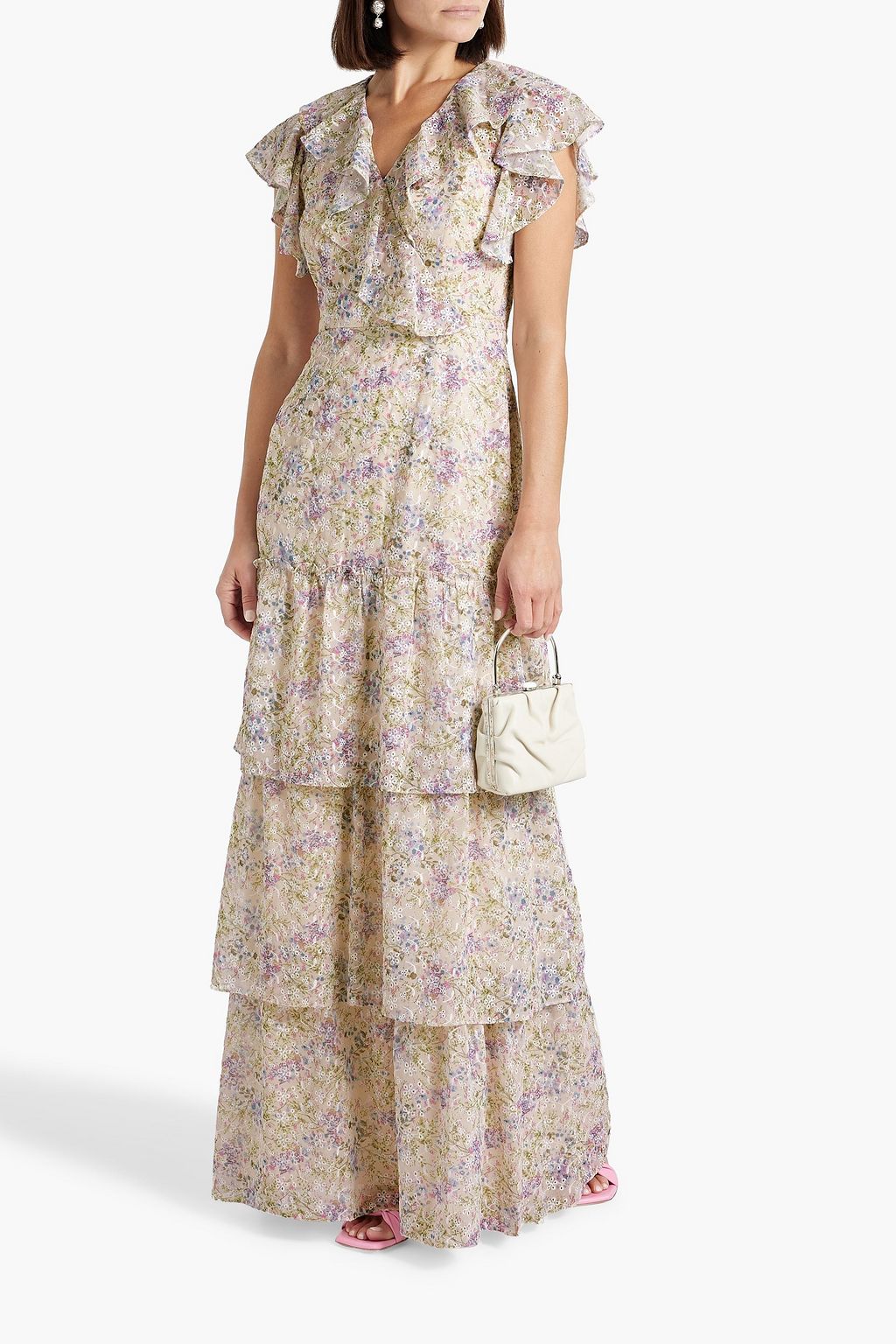 MIKAEL AGHAL Tiered floral-print broderie anglaise maxi dress