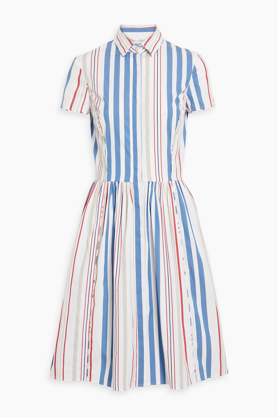 Oscar De La Renta Striped Cotton-blend Poplin Skirt Dress In Blue