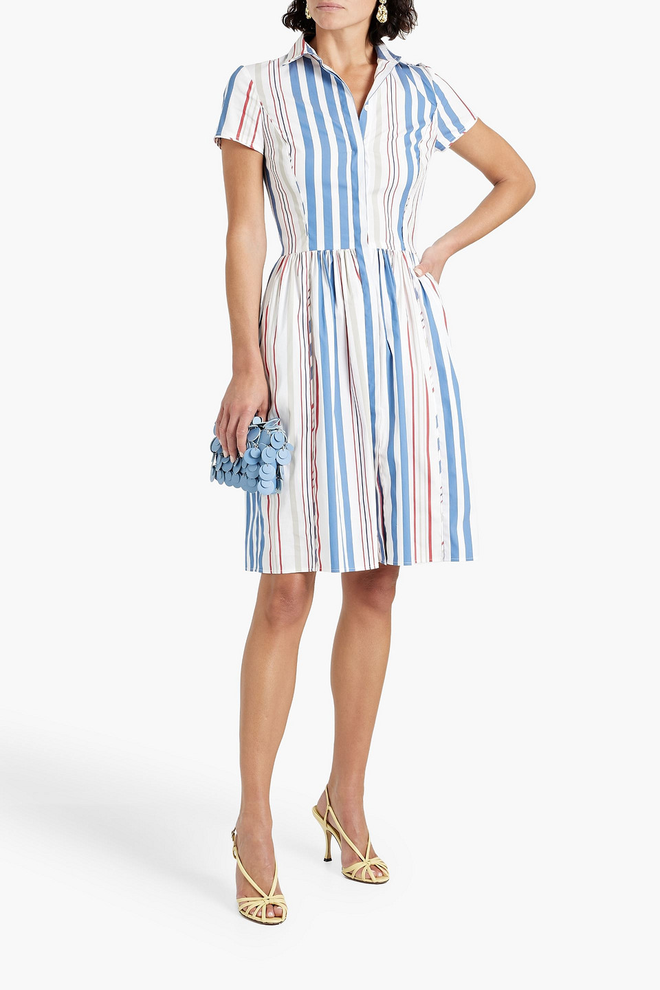 Oscar De La Renta Striped Cotton-blend Poplin Skirt Dress In Blue