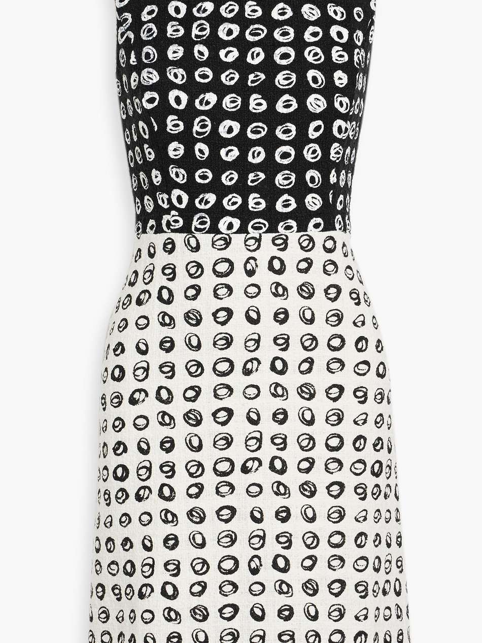 two-tone printed cotton-blend tweed mini dress