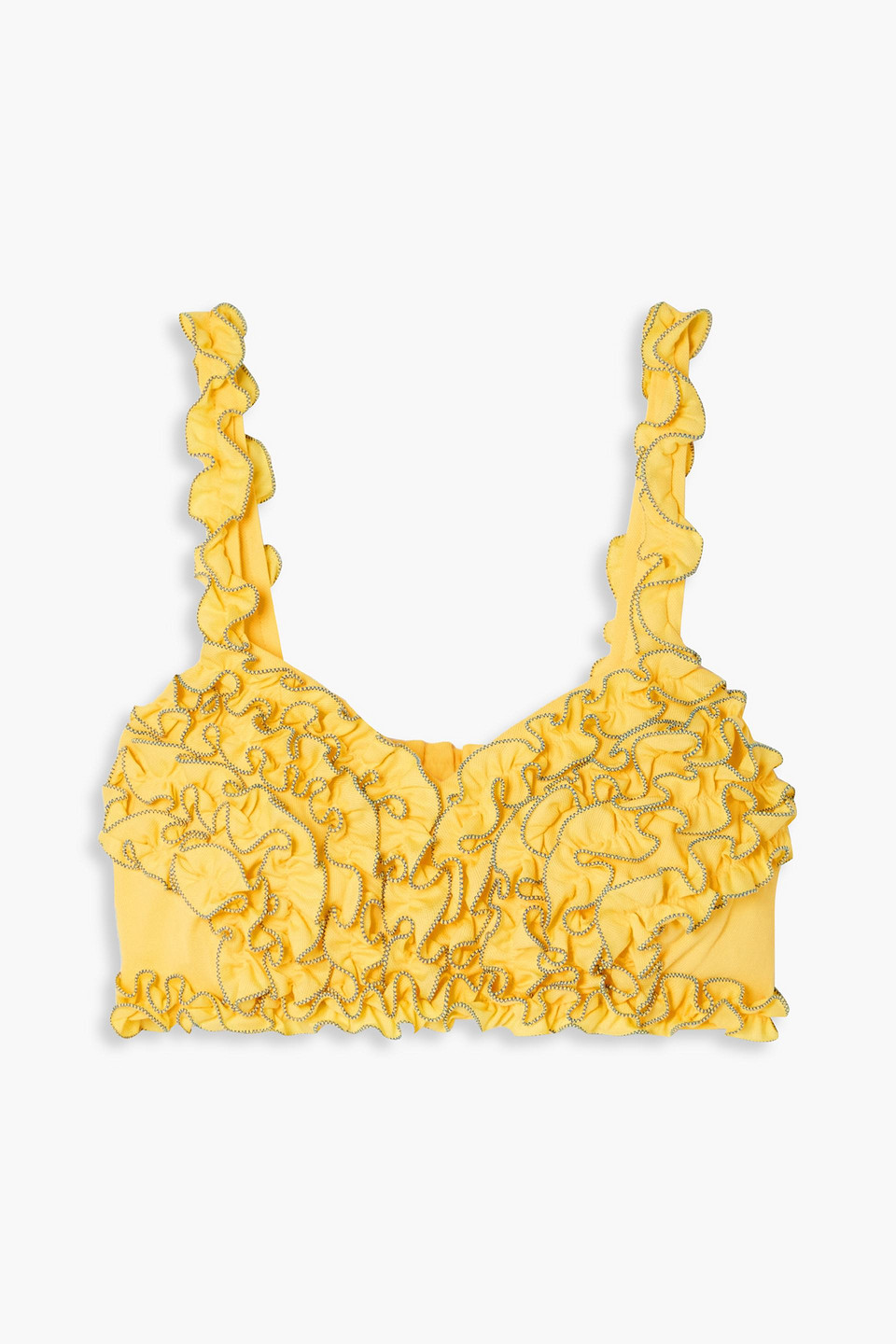 Loretta Caponi Nora Ruffled Cotton-piqué Bra Top In Yellow