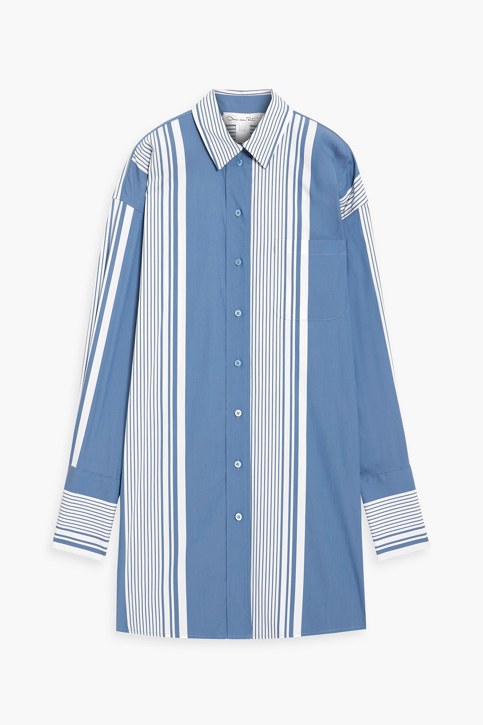 Oscar De La Renta Oversized Striped Cotton-blend Poplin Shirt In Slate Blue