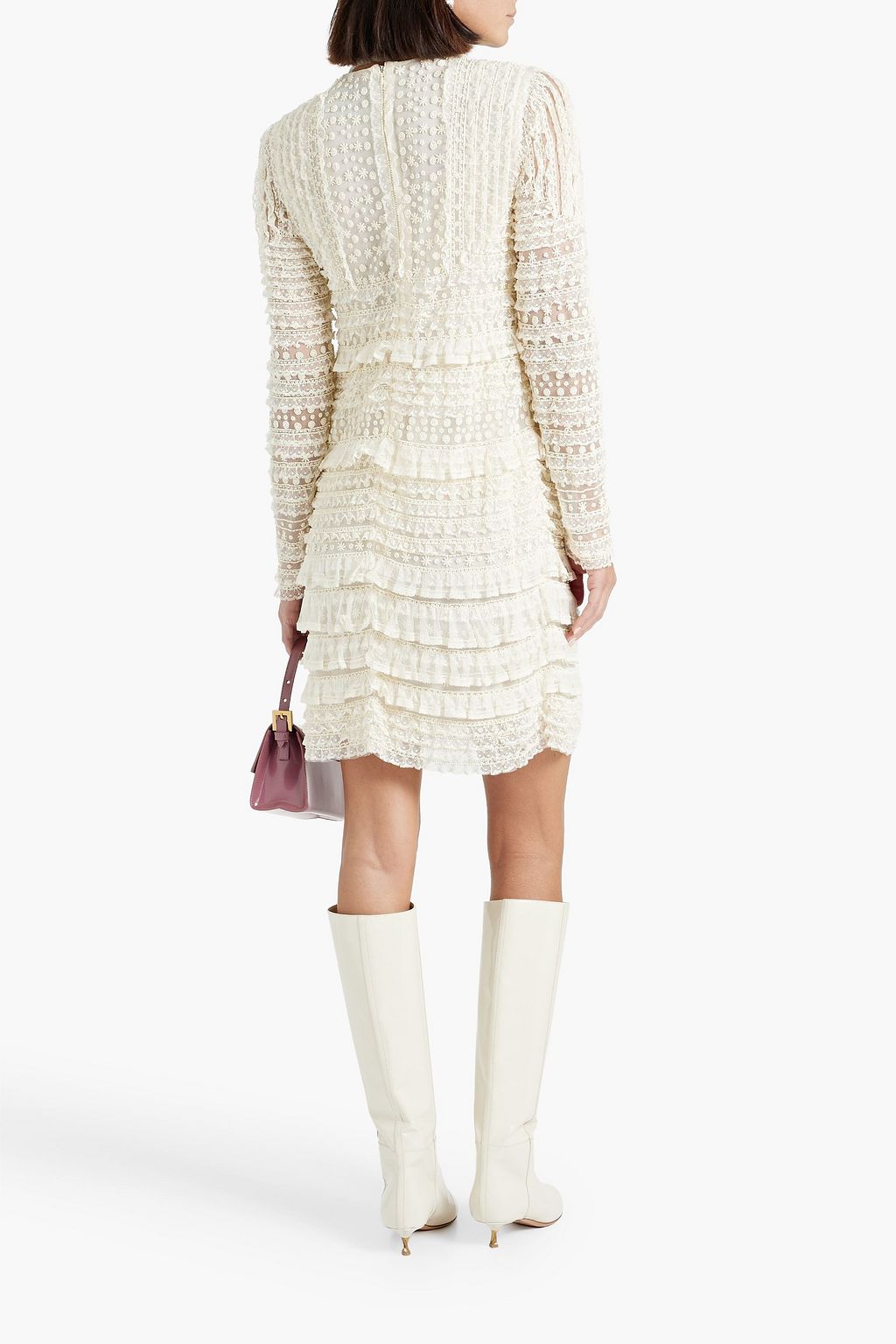 VALENTINO GARAVANI Ruffled lace-trimmed beaded silk-tulle mini dress