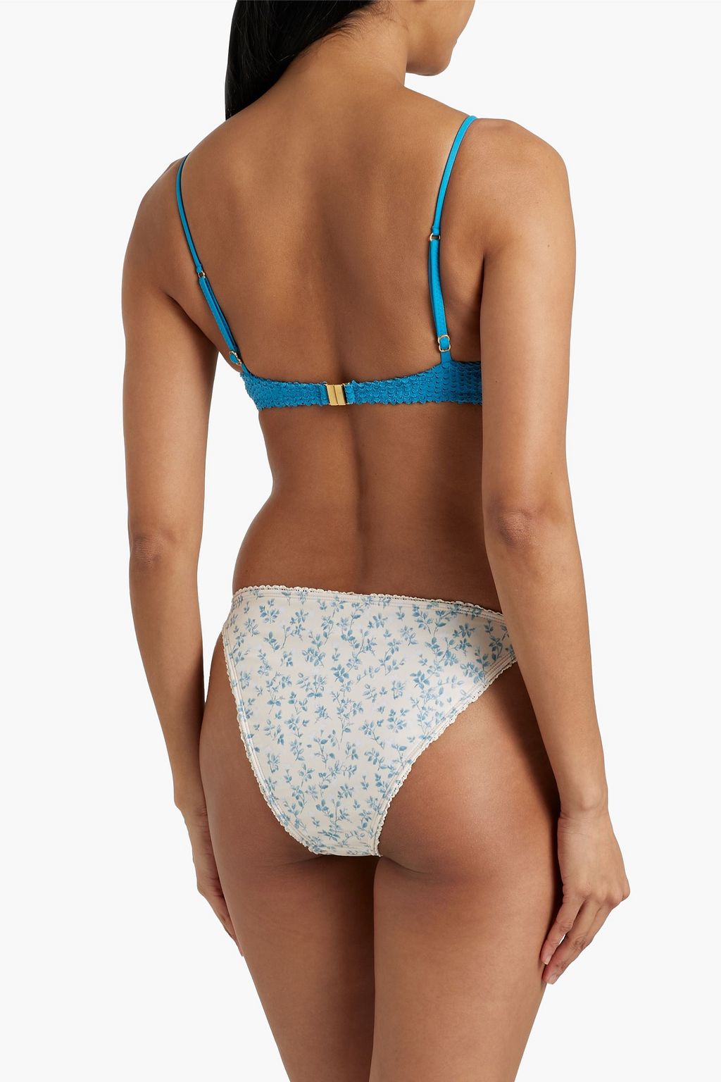 PEONY SWIMWEAR Crochet-trimmed floral-print low-rise bikini briefs