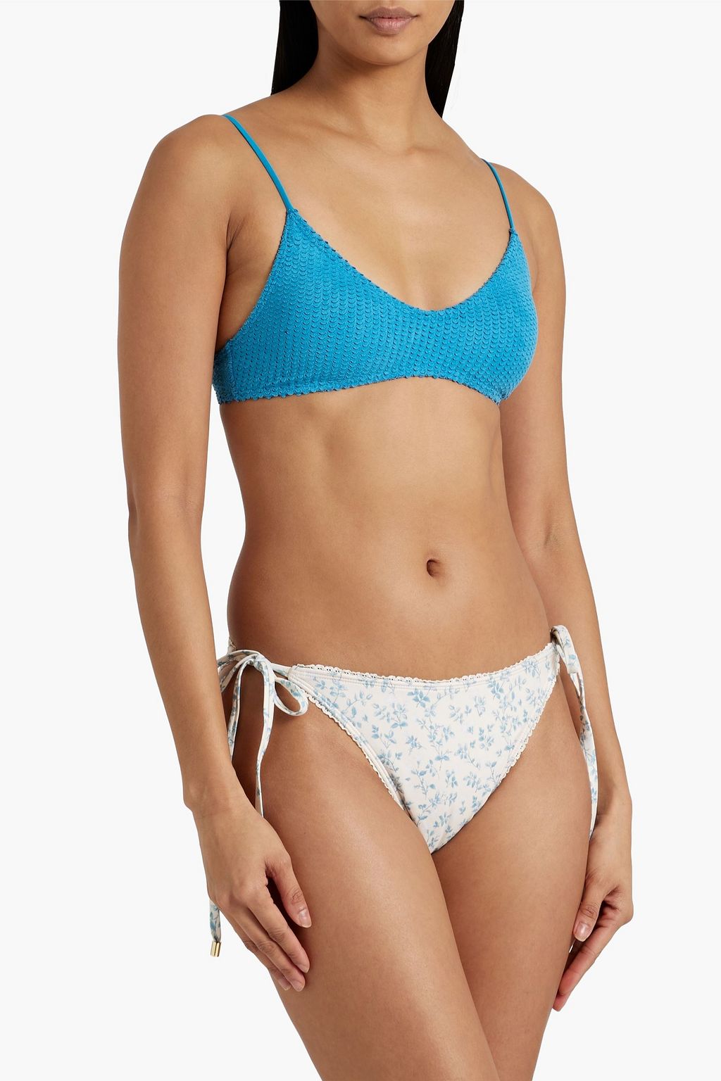 PEONY SWIMWEAR Crochet-trimmed floral-print low-rise bikini briefs