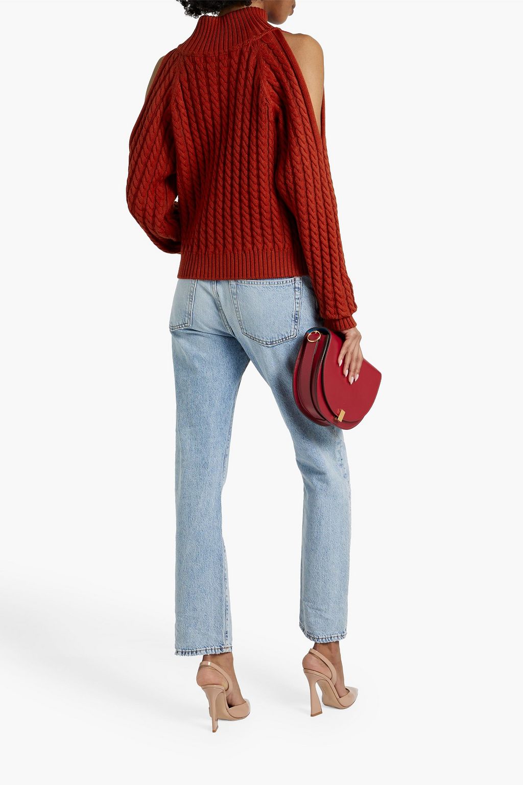 OSCAR DE LA RENTA Cold-shoulder cable-knit wool turtleneck sweater