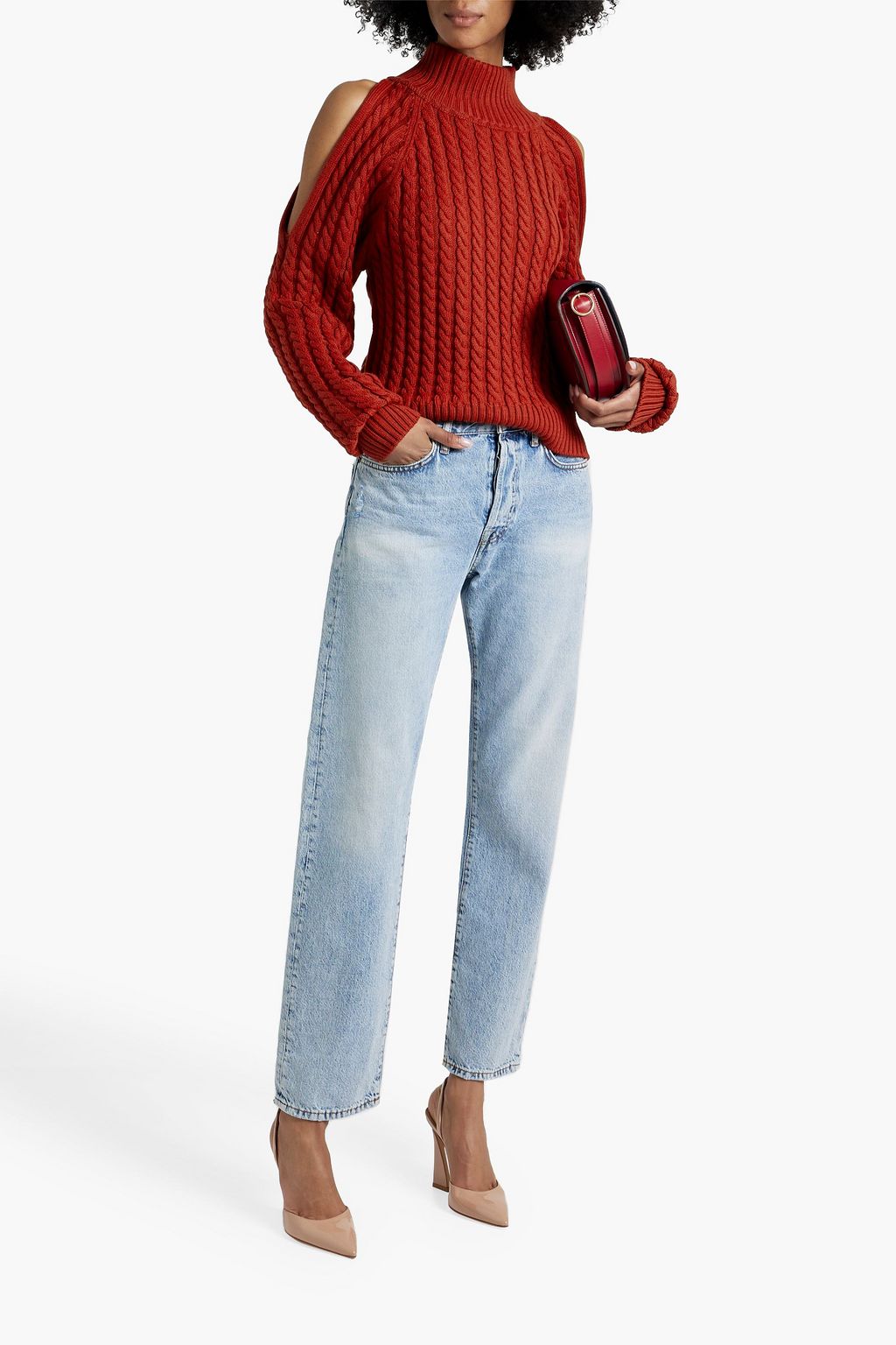 OSCAR DE LA RENTA Cold-shoulder cable-knit wool turtleneck sweater