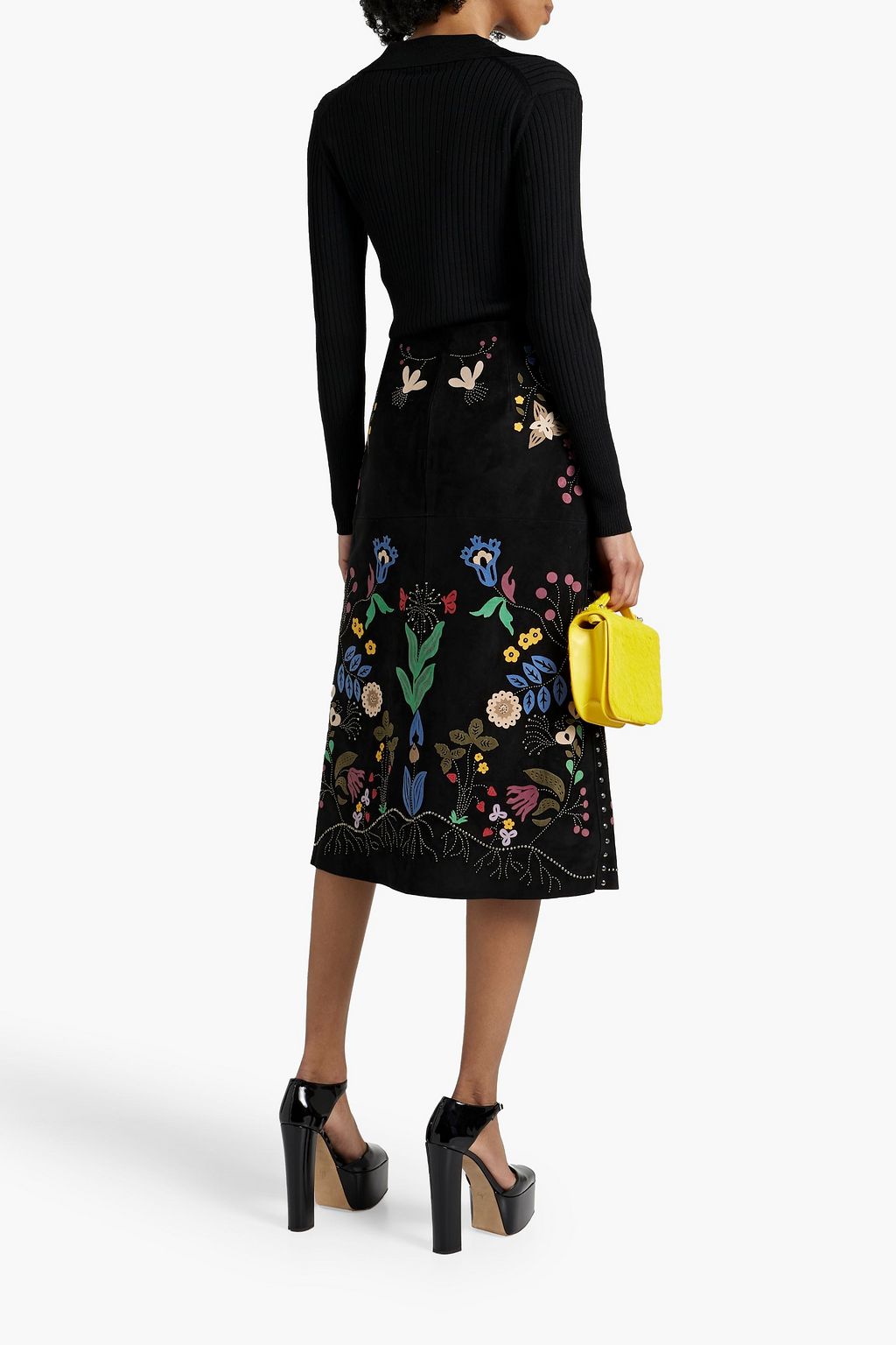 VALENTINO GARAVANI Embellished suede midi skirt
