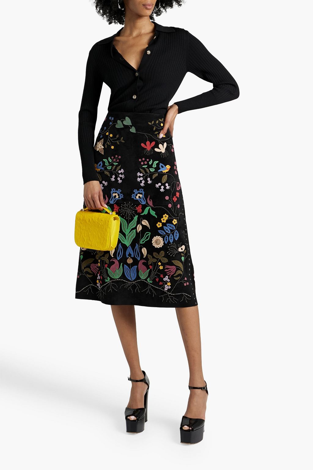 VALENTINO GARAVANI Embellished suede midi skirt