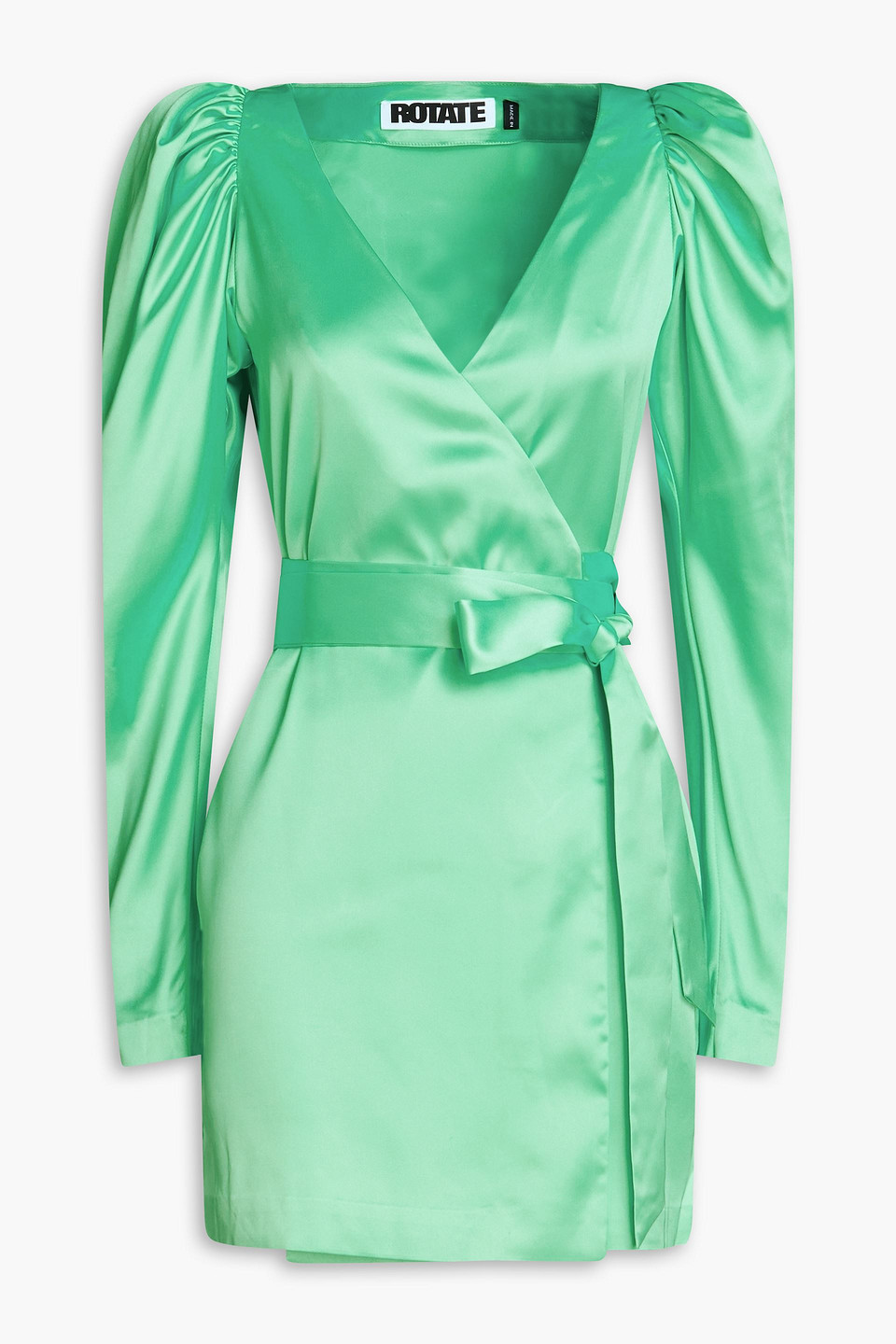 Rotate Birger Christensen Bridget Wrap-over Recycled Polyester-blend Mini Dress In Bright Green