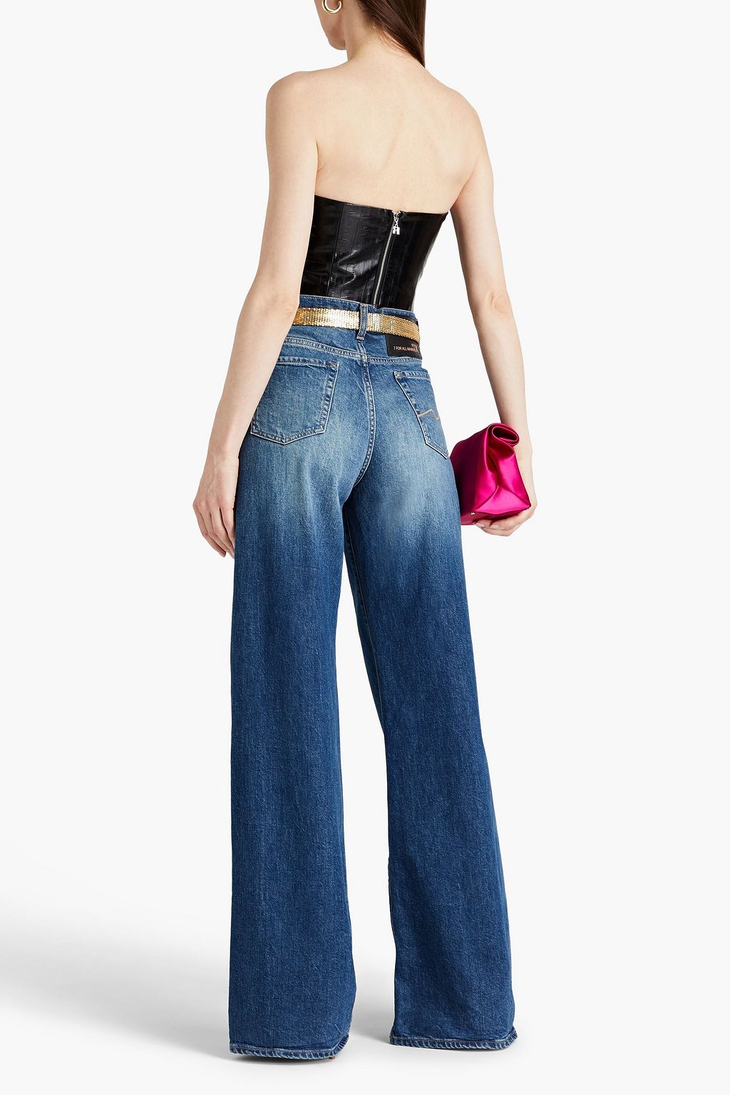 ROTATE BIRGER CHRISTENSEN Strapless cropped faux eel-effect leather top