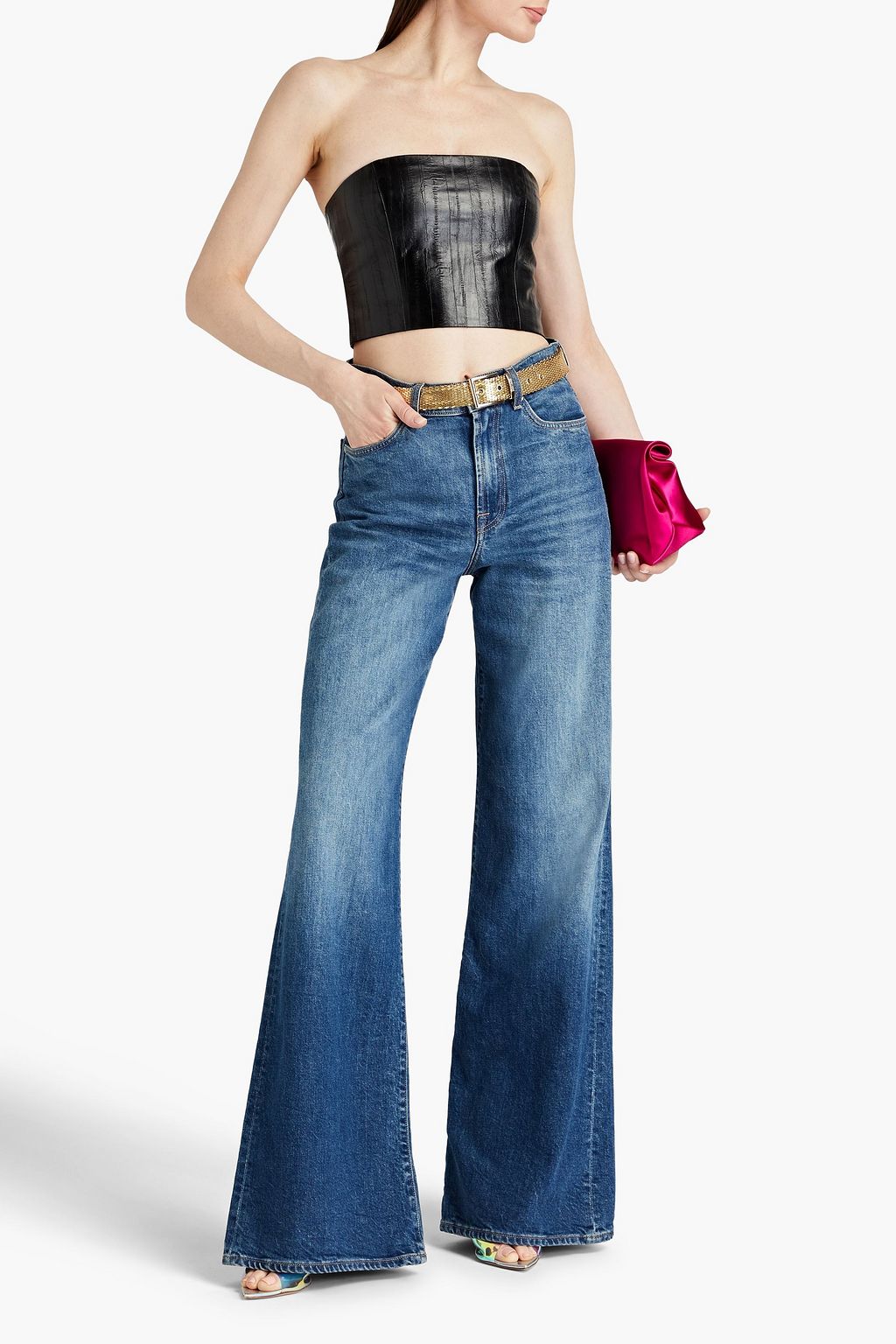 ROTATE BIRGER CHRISTENSEN Strapless cropped faux eel-effect leather top