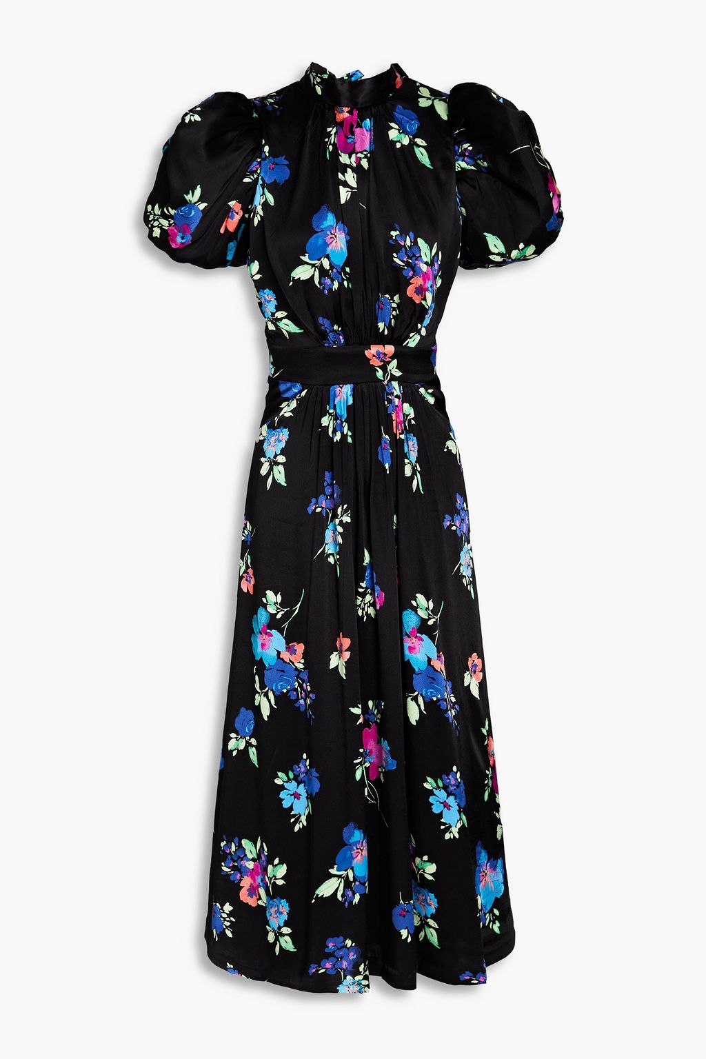 ROTATE BIRGER CHRISTENSEN Cutout gathered floral-print satin midi dress ...