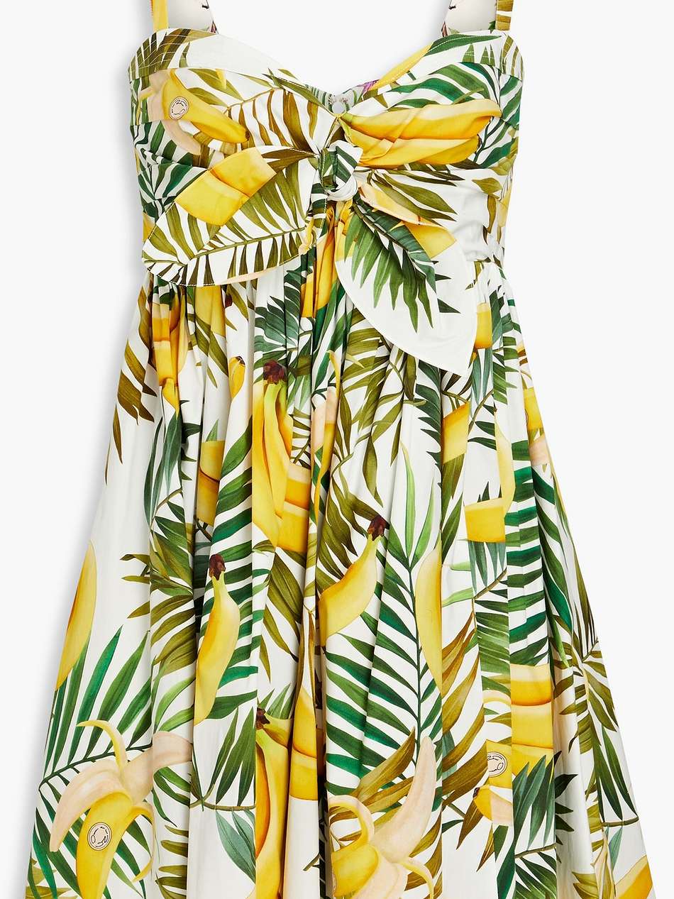knotted printed stretch-cotton poplin mini dress
