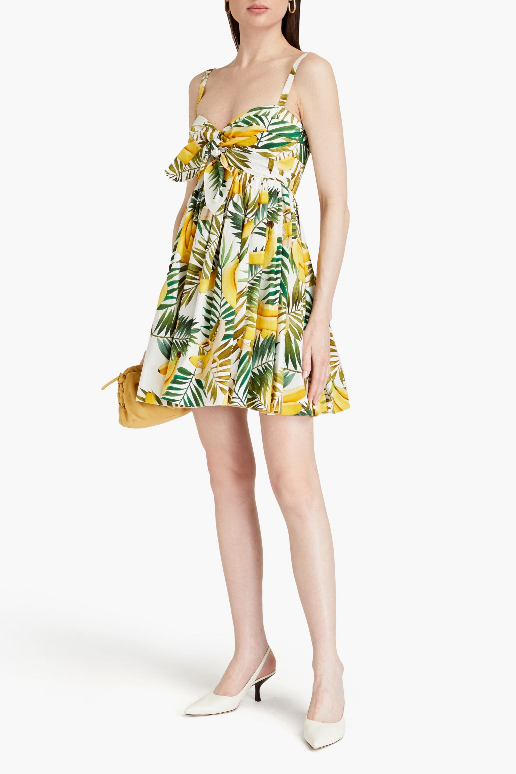 Oscar de la Renta Knotted printed stretch-cotton poplin mini dress