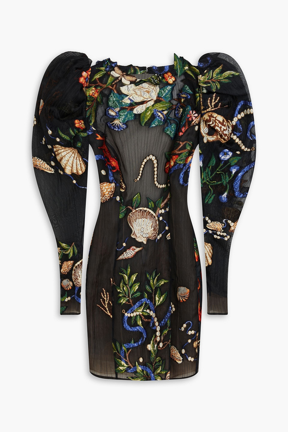 Oscar De La Renta Open Back Puff Sleeve Cocktail Dress In Black