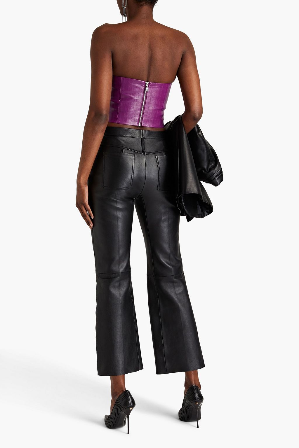 ROTATE BIRGER CHRISTENSEN Strapless cropped faux eel-effect leather top