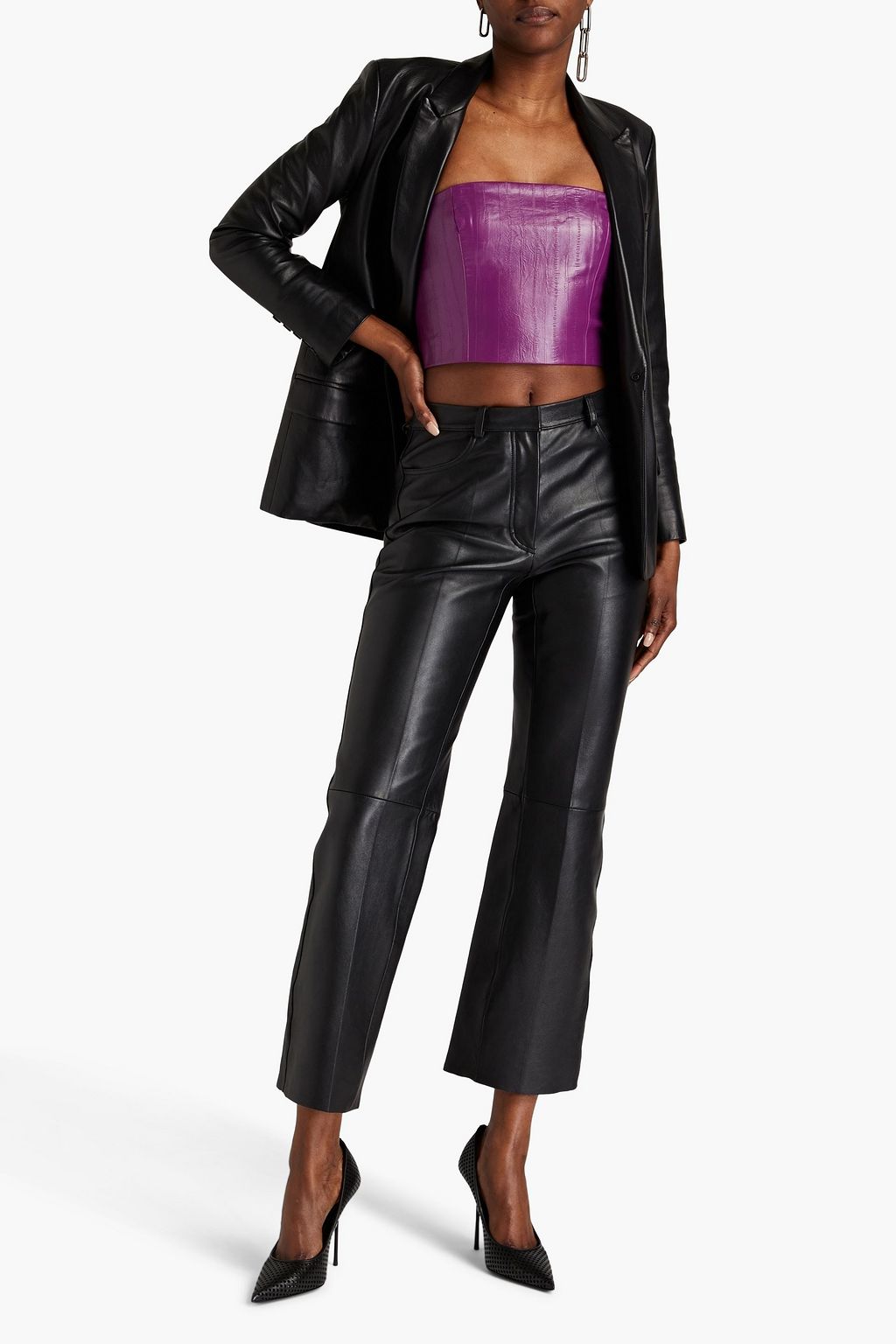 ROTATE BIRGER CHRISTENSEN Strapless cropped faux eel-effect leather top