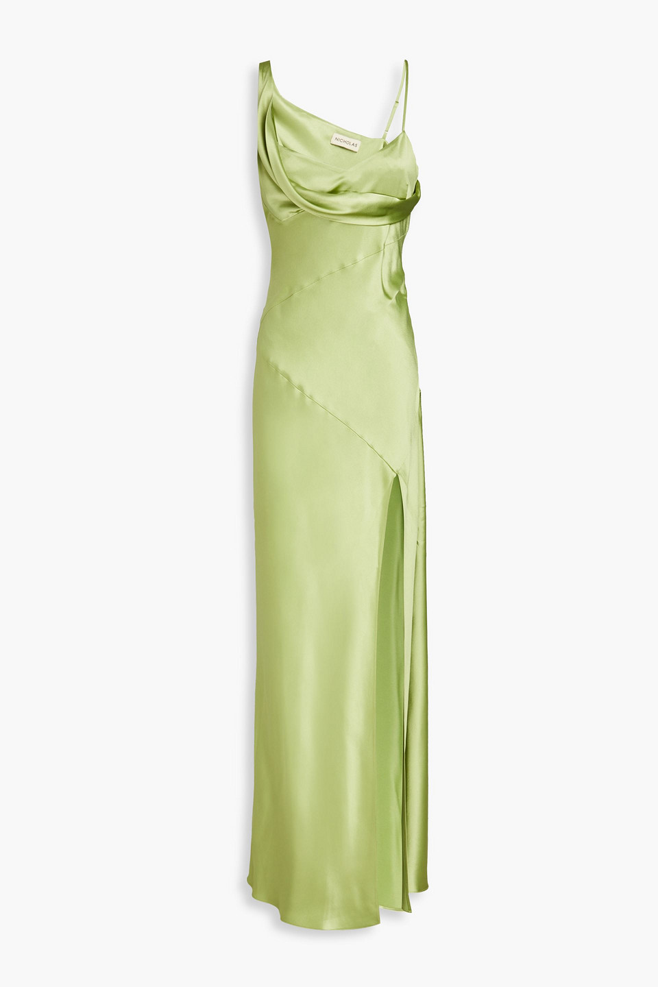 Nicholas Ariah Draped Satin Maxi Dress In Light Green