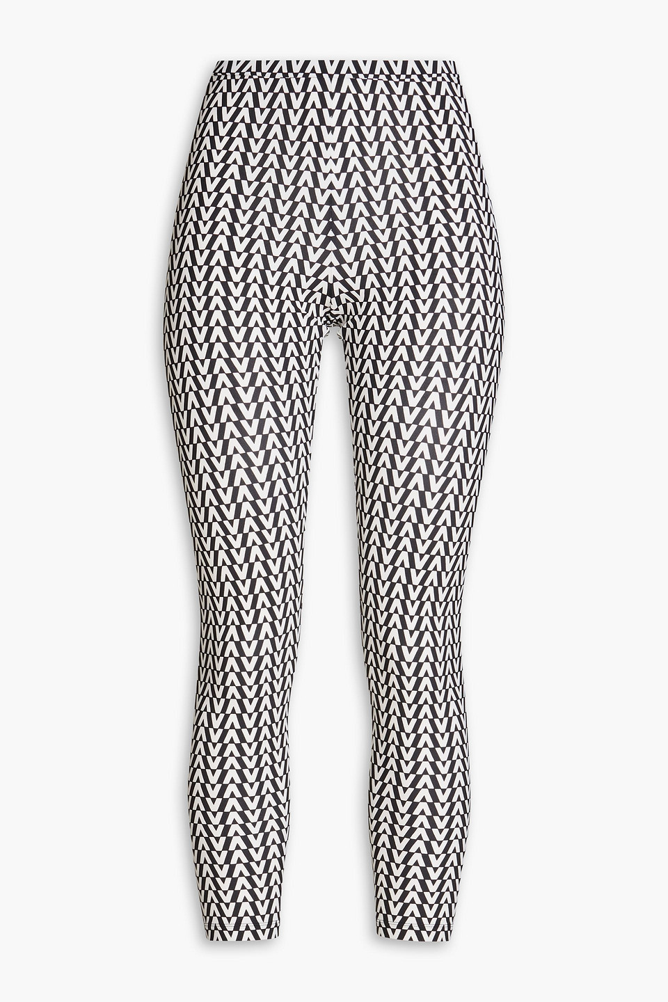 Shop Valentino Cropped Logo-print Stretch-jersey Leggings In Black