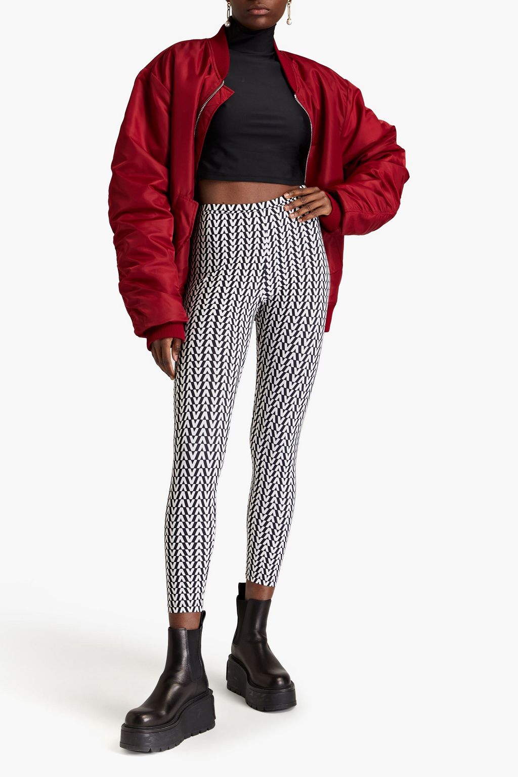 VALENTINO GARAVANI Cropped logo-print stretch-jersey leggings