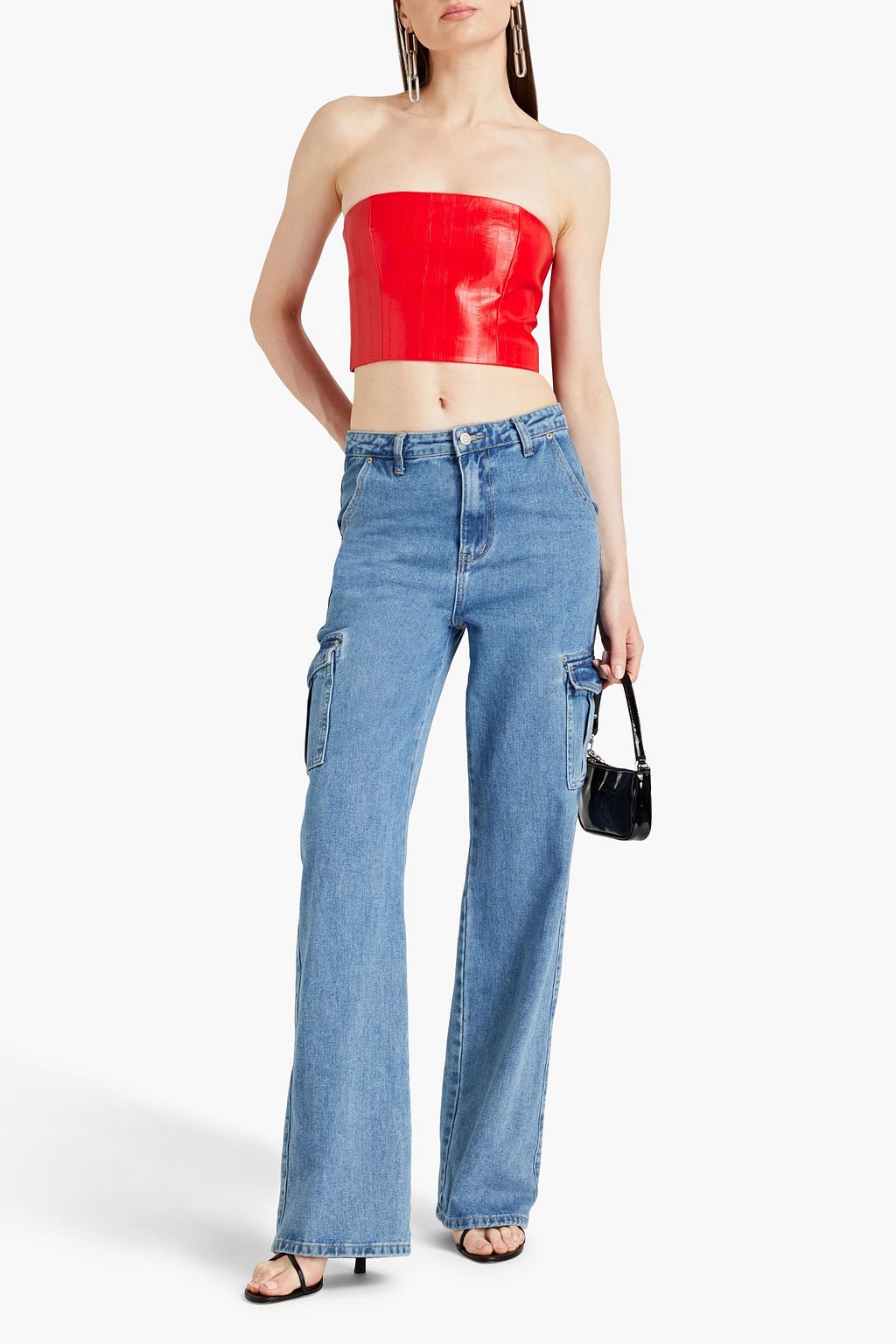 ROTATE BIRGER CHRISTENSEN Faux eel-effect leather bustier top