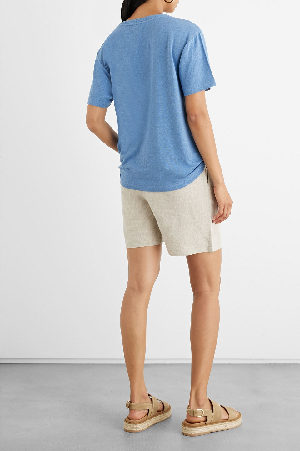 Shop Iris & Ink Thea Linen-blend Jersey T-shirt In Light Blue