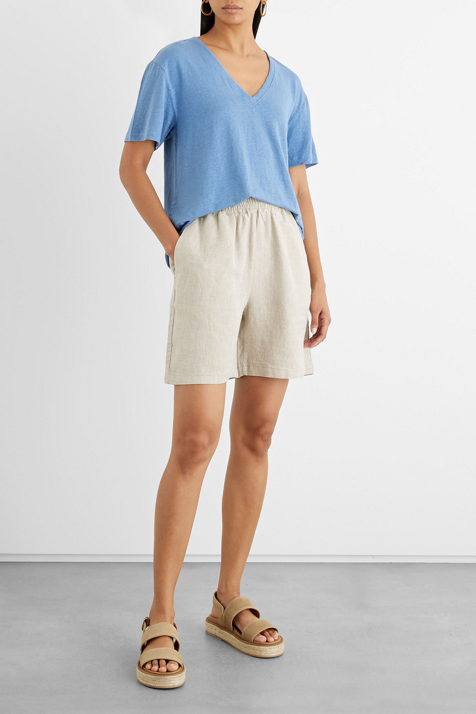 Shop Iris & Ink Thea Linen-blend Jersey T-shirt In Light Blue