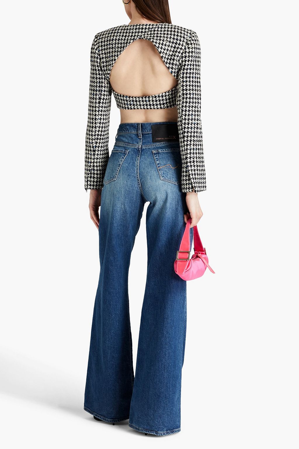 ROTATE BIRGER CHRISTENSEN Cropped sequin-embellished houndstooth tweed jacket