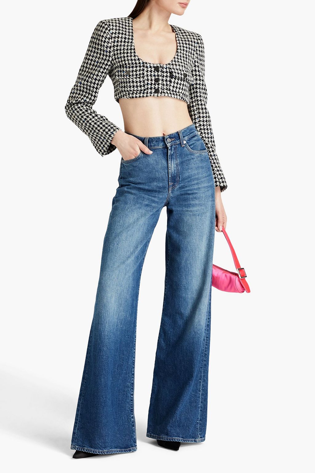ROTATE BIRGER CHRISTENSEN Cropped sequin-embellished houndstooth tweed jacket