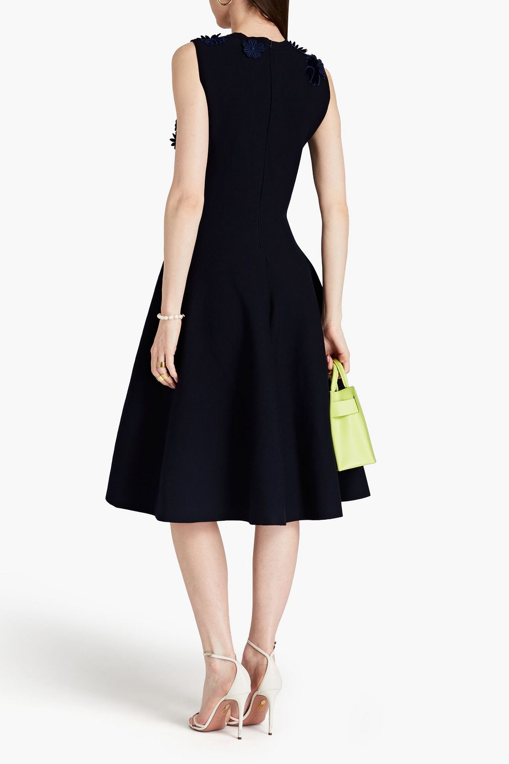 OSCAR DE LA RENTA Guipure lace-paneled stretch-knit midi dress