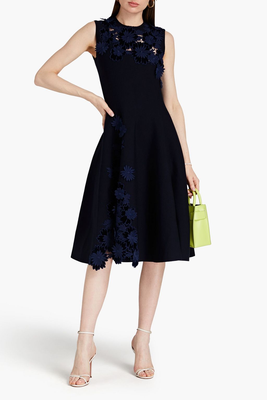 OSCAR DE LA RENTA Guipure lace-paneled stretch-knit midi dress