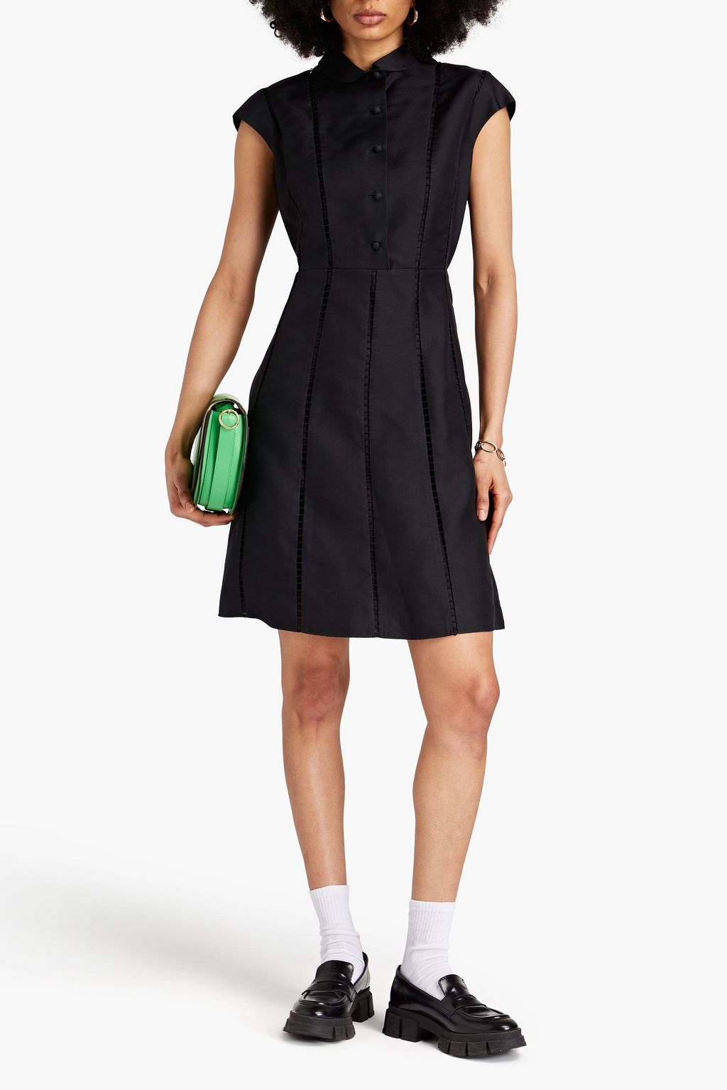 VALENTINO GARAVANI Lattice-trimmed silk mini shirt dress