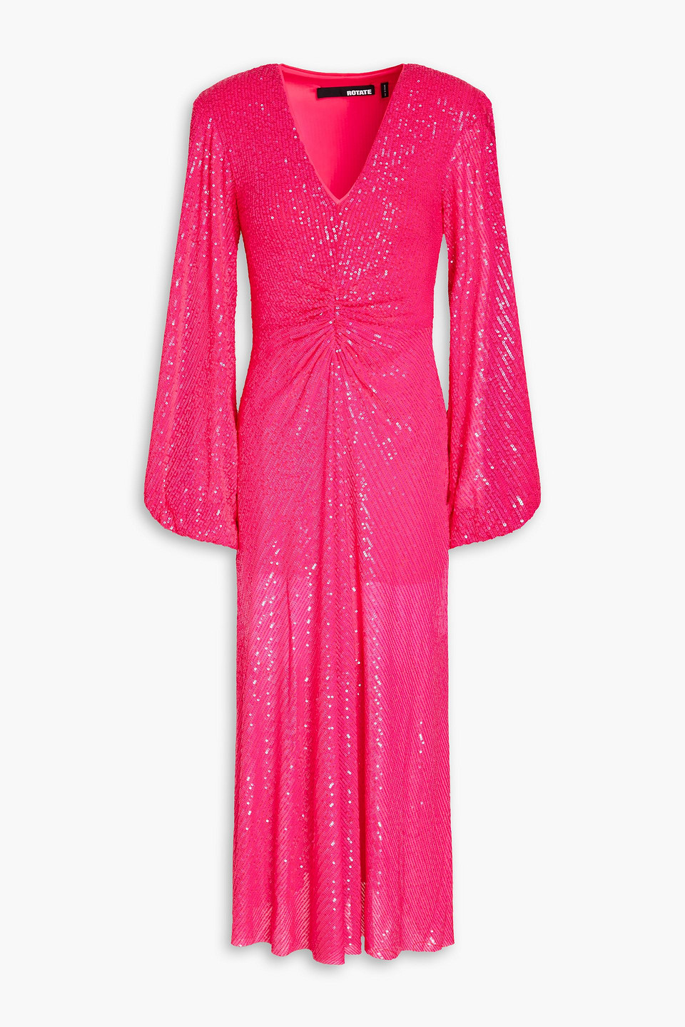 Rotate Birger Christensen Sequined Stretch-mesh Midi Dress In Bright Pink