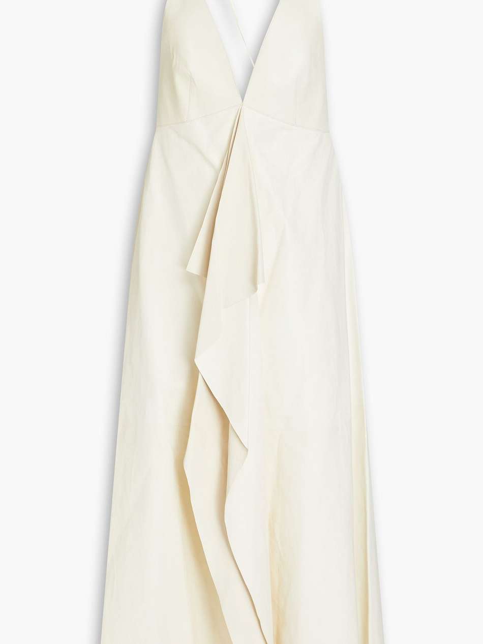 draped leather midi dress
