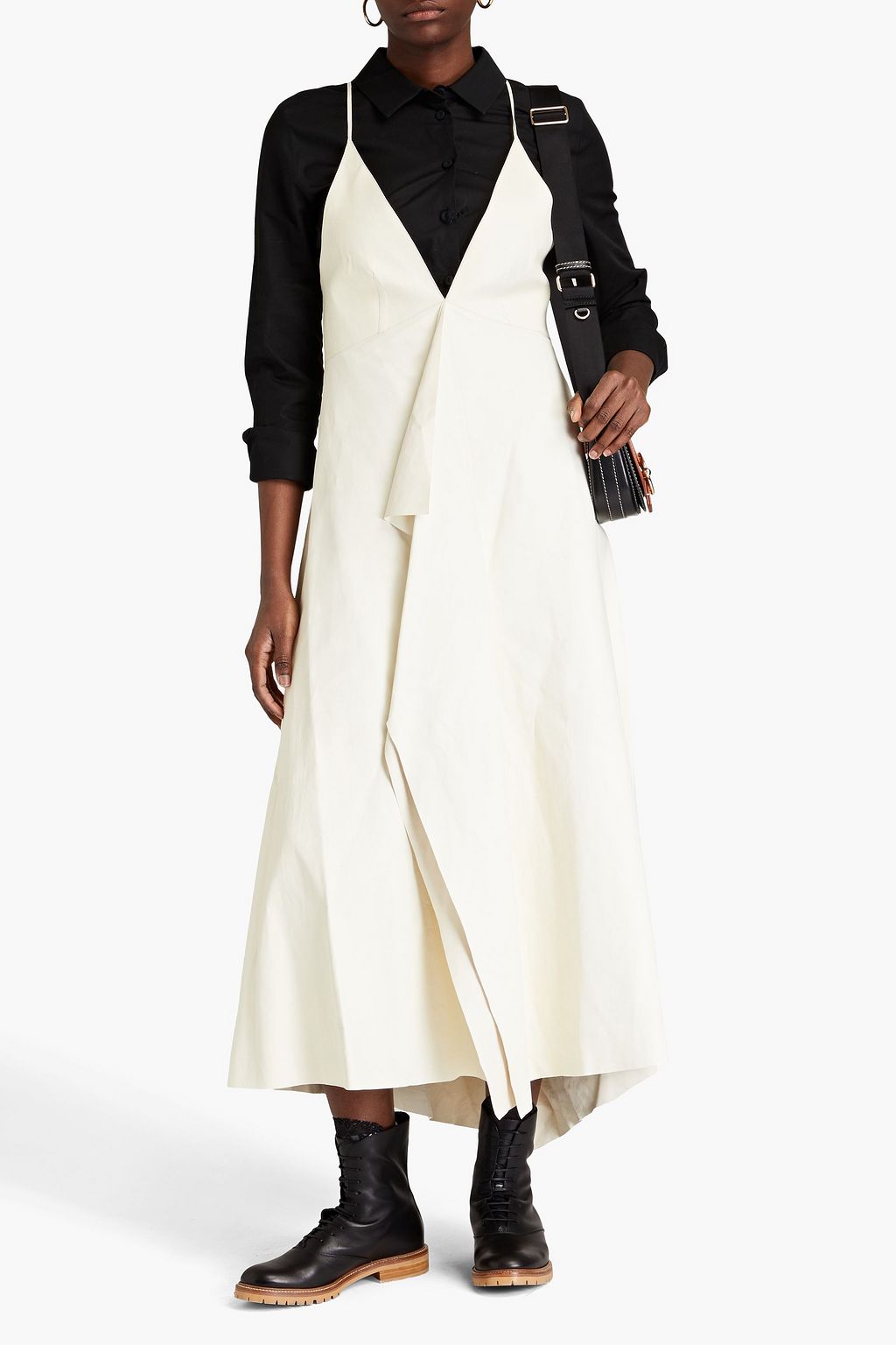 VALENTINO GARAVANI Draped leather midi dress