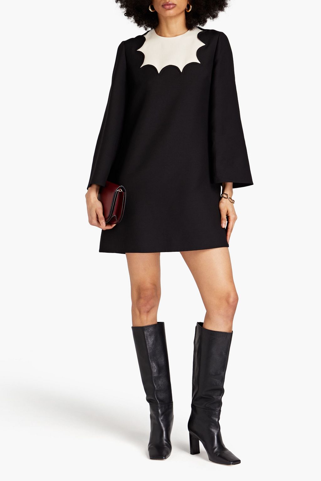 VALENTINO GARAVANI Two-tone wool and silk-blend crepe mini dress