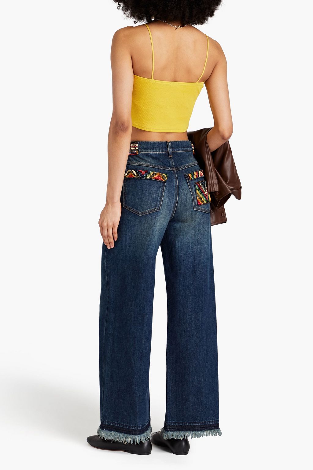 VALENTINO GARAVANI Bead-embellished high-rise wide-leg jeans