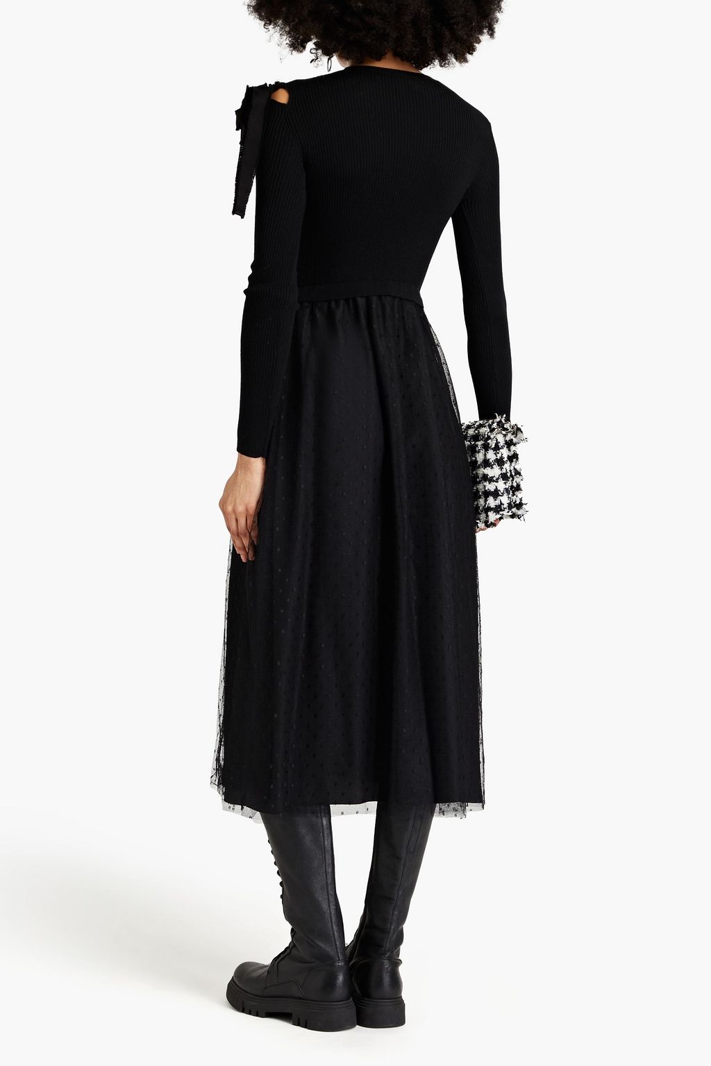 REDVALENTINO Ribbed wool and point d'esprit midi dress
