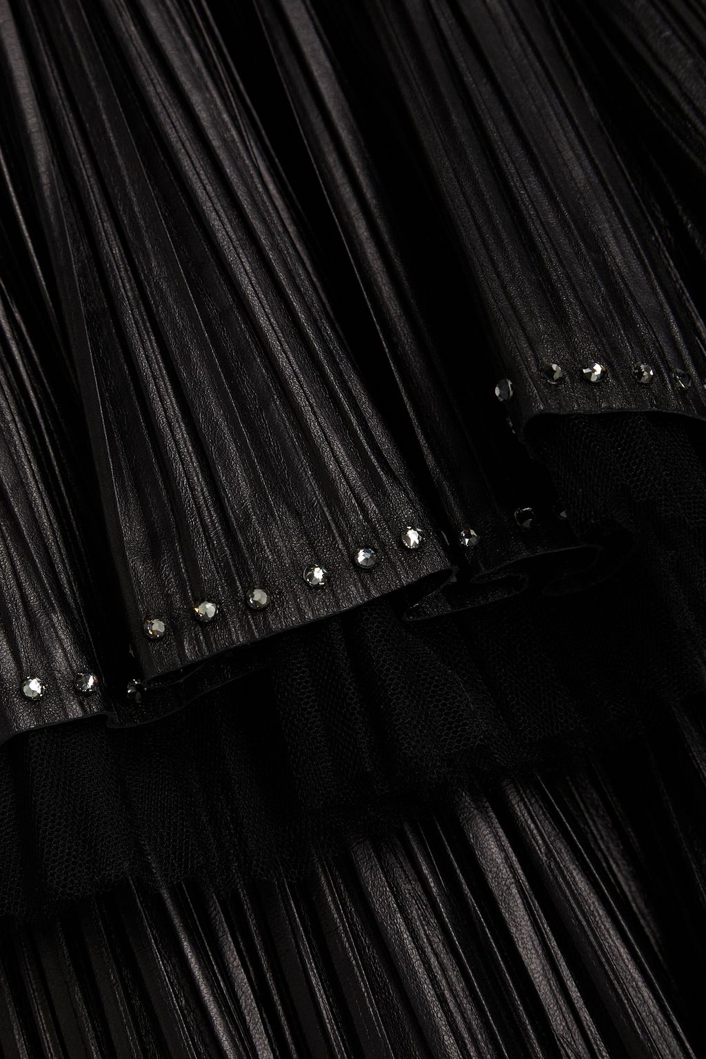 VALENTINO GARAVANI Crystal-embellished pleated leather mini dress
