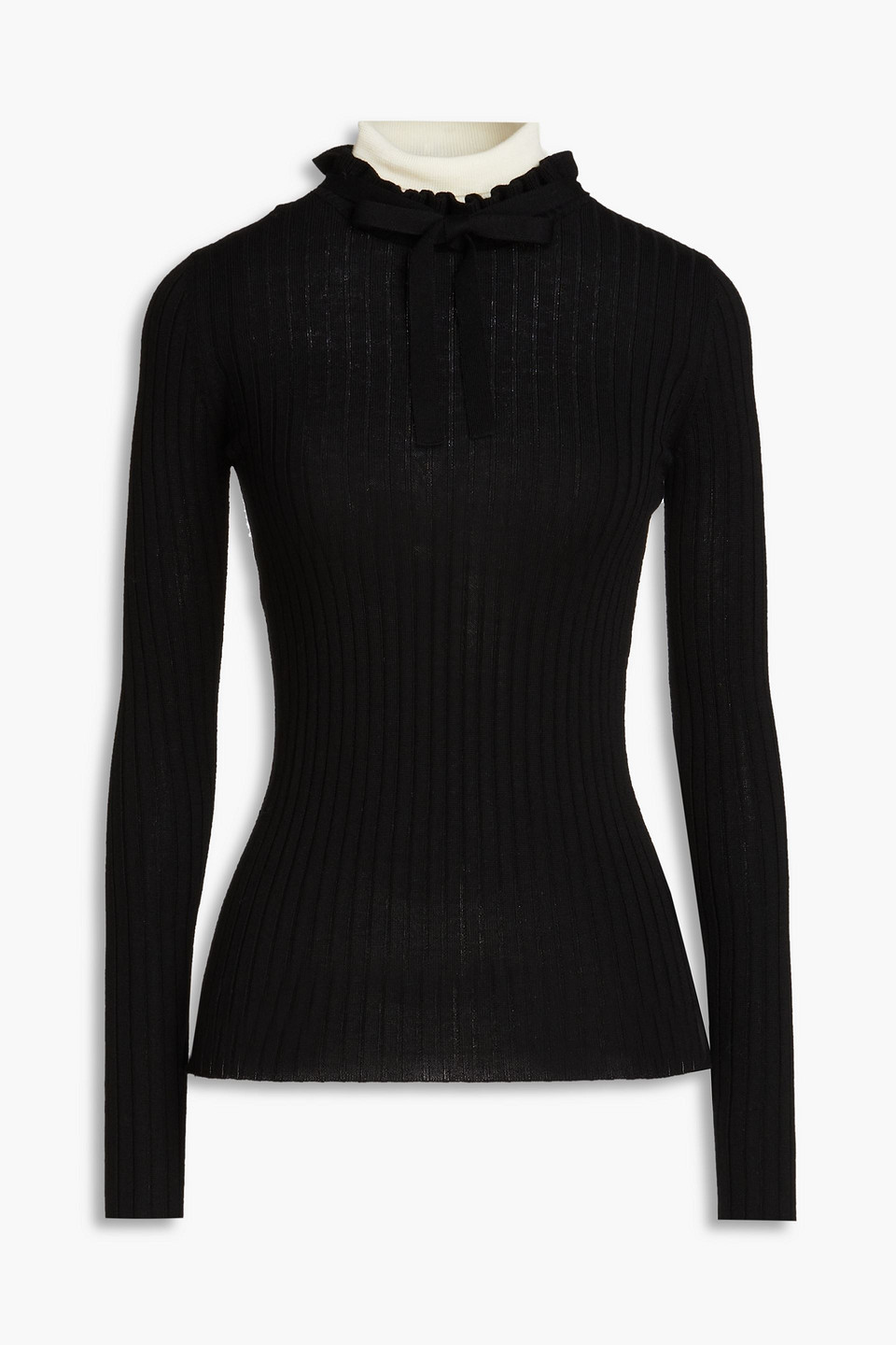 Red Valentino Pussy-bow Rubbed Wool Turtleneck Jumper In Black